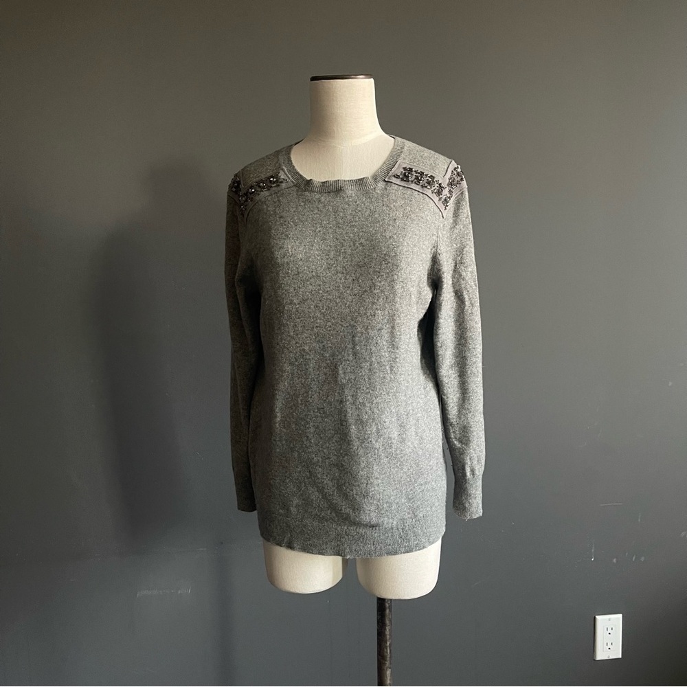 J.Crew Cashmere Blend Embellished Shoulder Sweater Minimalist Dainty Cozy Preppy